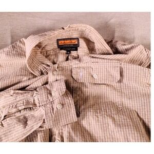 Ball and Buck The Anglers Shirt Men's XL Beige Striped Long Sleeve  Made in USA